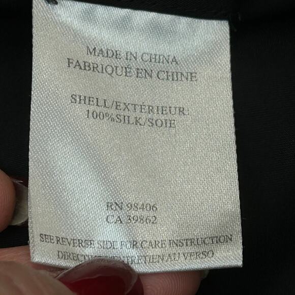 Theory Blouse Black silk Long Sleeve with eyelash lace trim V-neck Small Petite - Picture 5 of 5